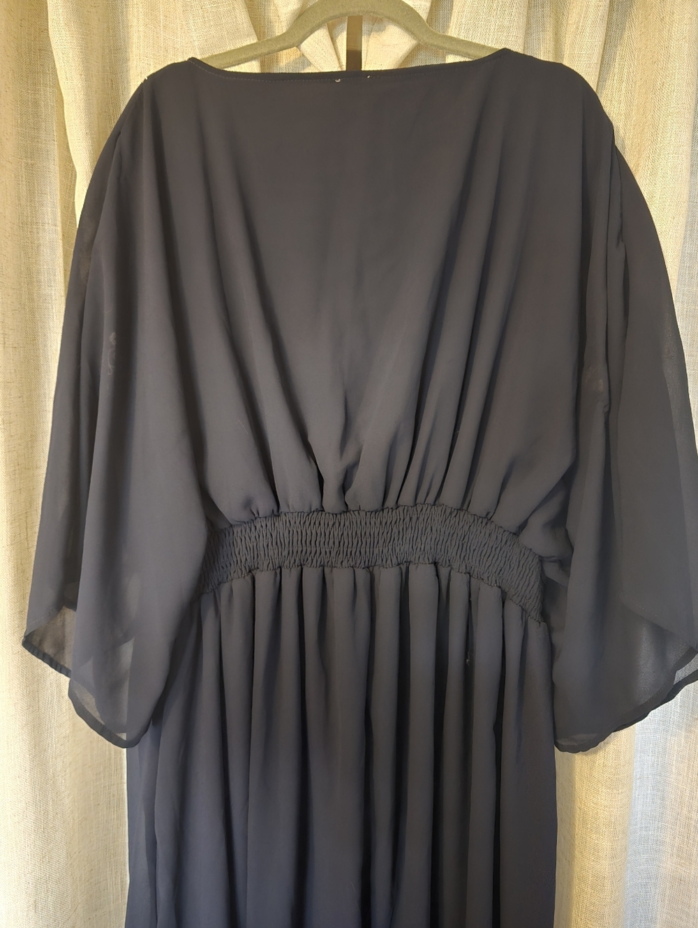 En Creme plus Navy Blue Maxi Dress with embroidered kimono sleeves - Picture 3 of 5